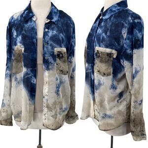 Miraclesuit Miraclebody Printed Shirt Button Down Attached Shaping Cami Blue XL